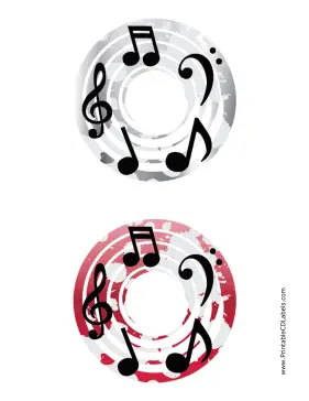 Printable Gray Red Notes Music CD-DVD Labels