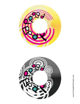 Printable Yellow Black Swirling Notes Music CD-DVD Labels